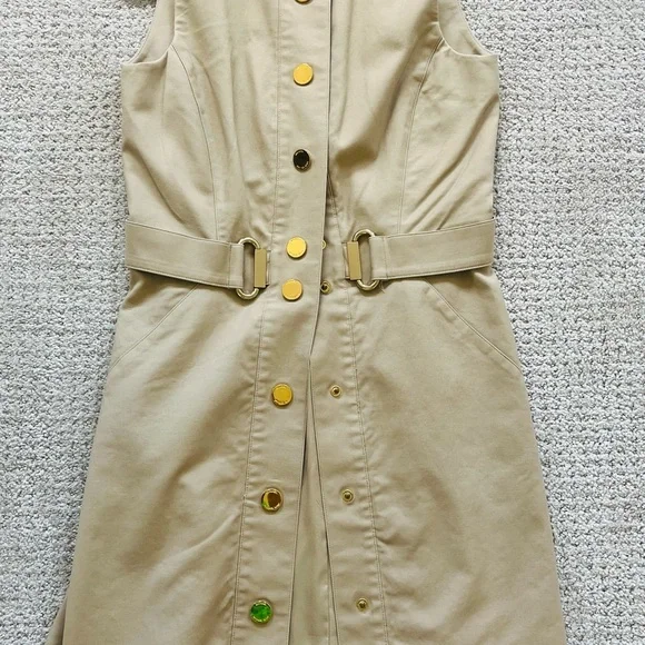 EUC - Michael Kors Tan Sleeveless Snap Front Stretch Cotton Dress - Picture 4 of 10